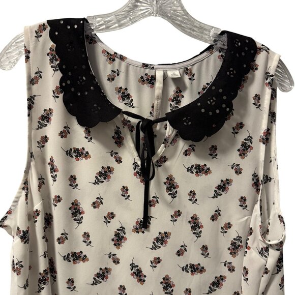 Lauren Conrad Floral Sleeveless Blouse With Scalloped Collar & Tie Neck Sz XL - Picture 5 of 12